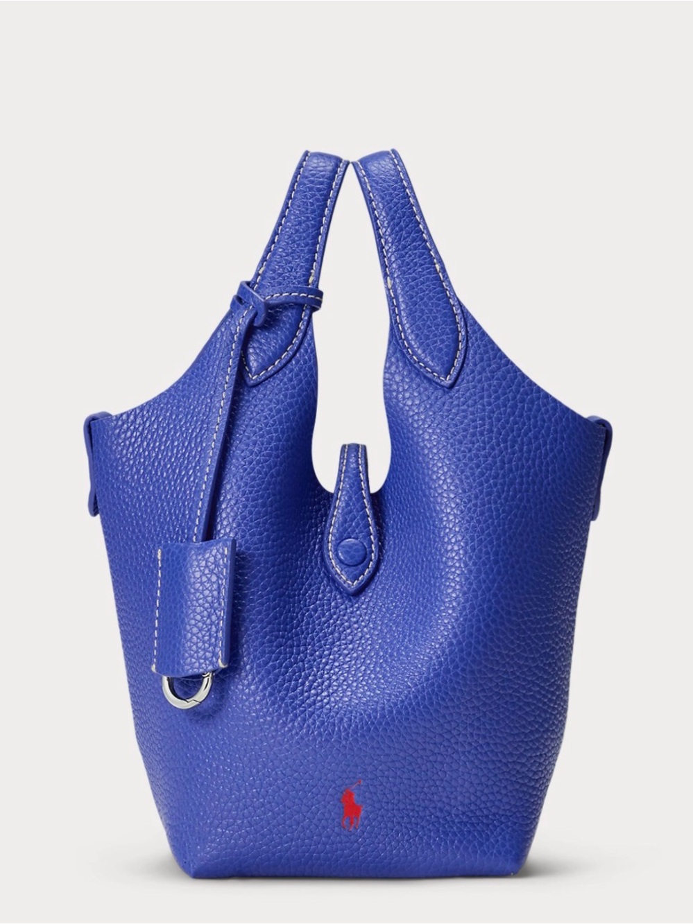 Polo by Ralph Lauren Cobalt Pebbled Leather Bucket Shoulder Bag with Red Logo
